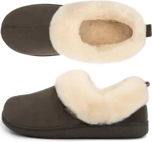 FamilyFairy Women Memory Foam Bootie Slippers, Warm Cozy Micro Suede Slipper Boots with Fuzzy Plush Lining and Collar, Winter Non Slip House Shoes for Indoor Outdoor