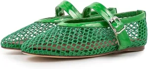 Fandimeier Mesh Ballet Flats for Women Fishnet Comfy Buckle Strap Ballerina Dressy Daily Flat Shoes