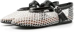 Fandimeier Mesh Ballet Flats for Women Fishnet Comfy Buckle Strap Ballerina Dressy Daily Flat Shoes
