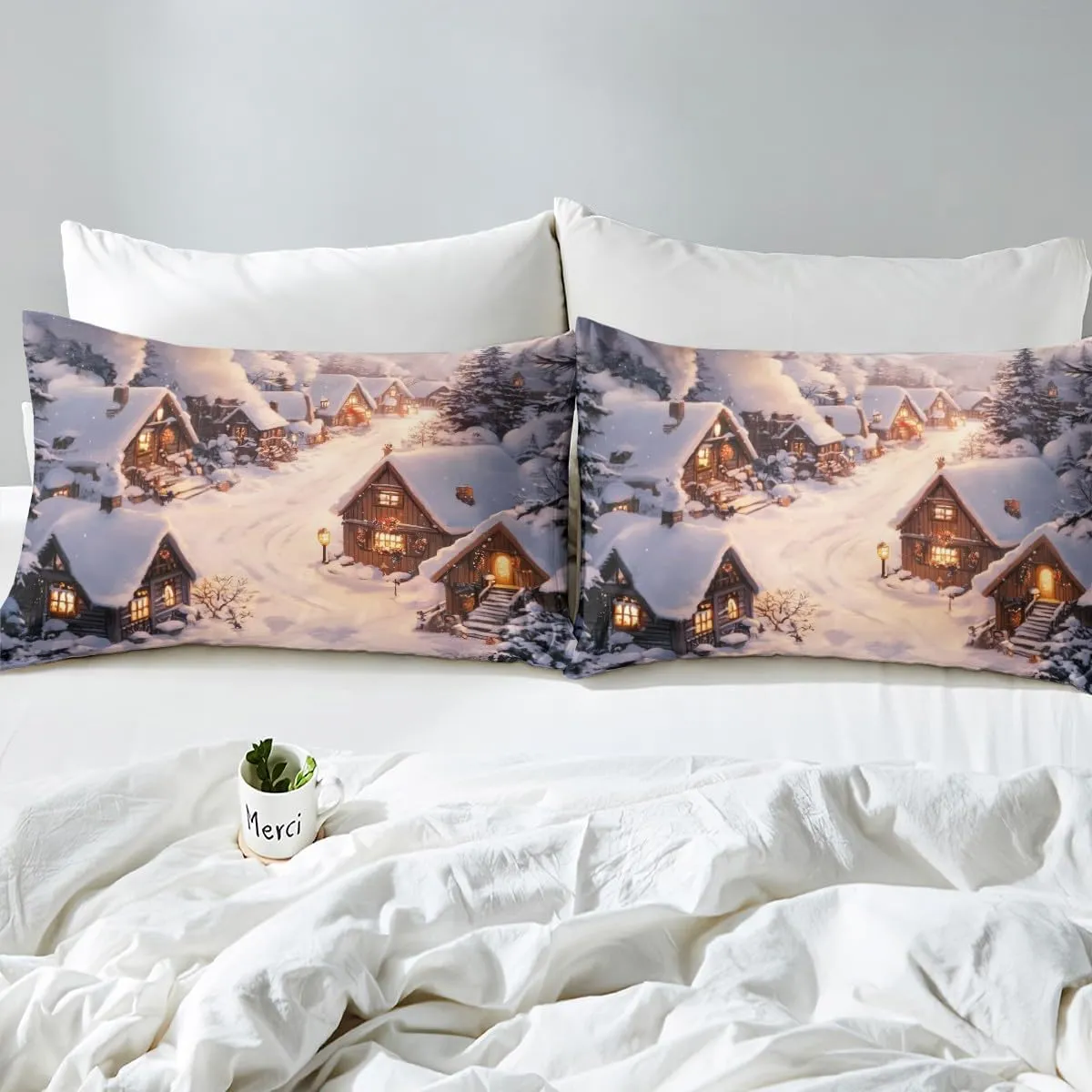 Farmhouse Bed Sheets Winter Theme Christmas Rustic Style Bedding Sets for Kids Teens Adults Retro Wood Cabin Jungle Pine Tree Sheet Set with Flat,Fitted Sheet,1 Pillowcase Twin Size 3 Pcs