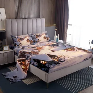 Farmhouse Bed Sheets Winter Theme Christmas Rustic Style Bedding Sets for Kids Teens Adults Retro Wood Cabin Jungle Pine Tree Sheet Set with Flat,Fitted Sheet,1 Pillowcase Twin Size 3 Pcs