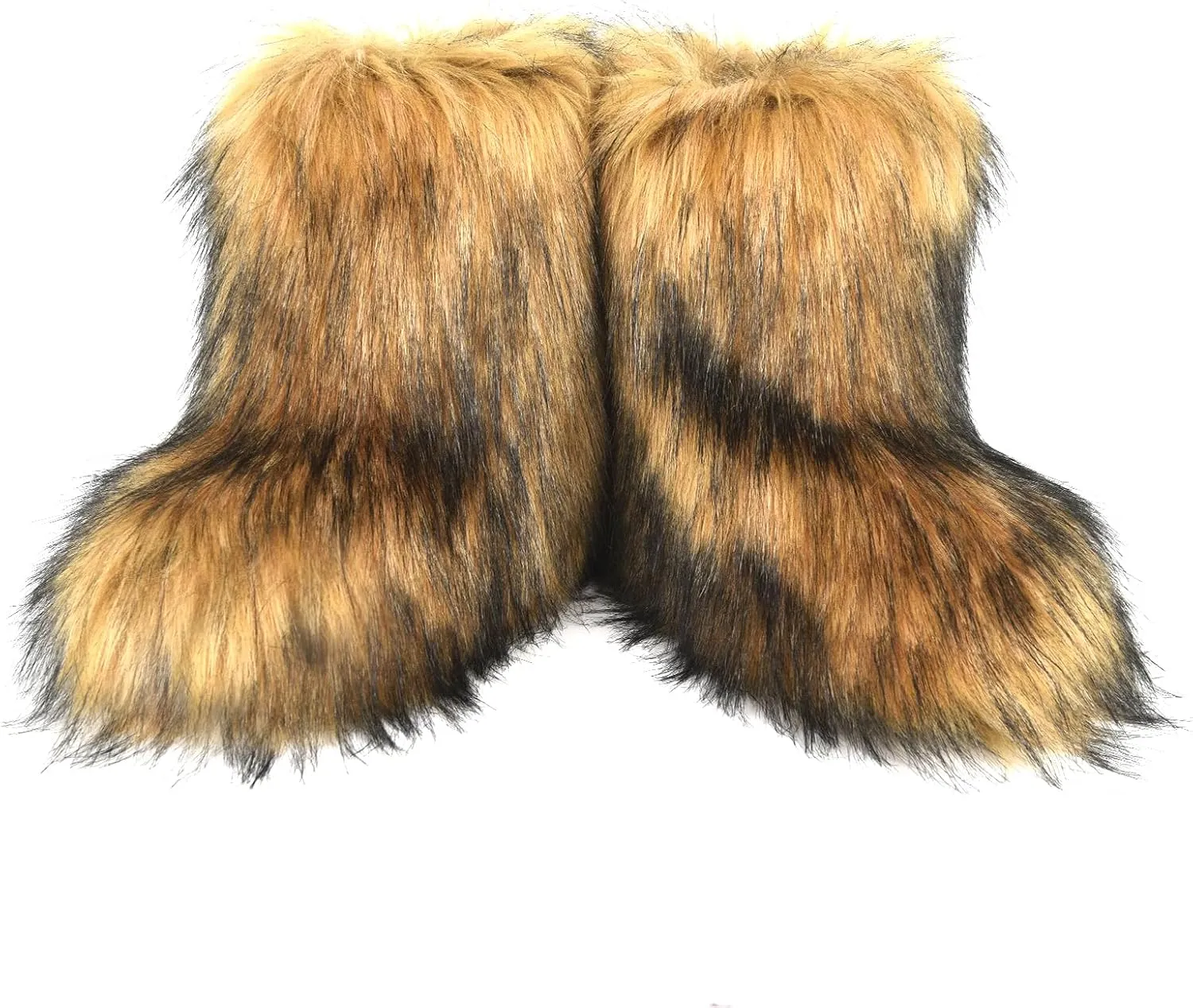 Fashion Fur Boots,Flat Heel Comfy Plush Warm Snow Booties,2025 Winter Outdoors Furry Boots,Mid-Calf Faux fur Boot for Women.