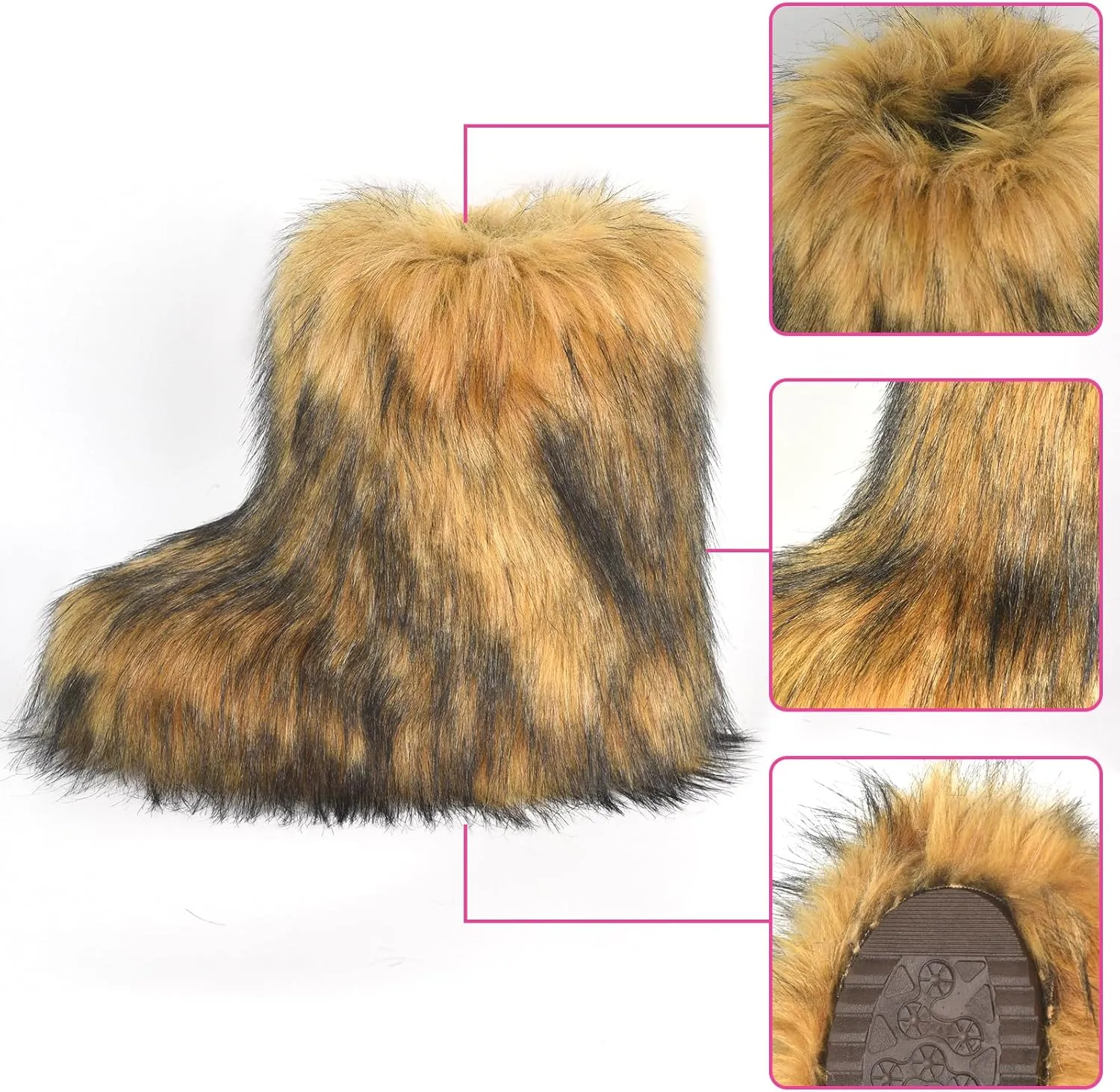 Fashion Fur Boots,Flat Heel Comfy Plush Warm Snow Booties,2025 Winter Outdoors Furry Boots,Mid-Calf Faux fur Boot for Women.