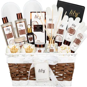 Fathers Day Gifts for Men Dad Coconut Vanilla Spa Gift Basket for Women 18 Pcs Luxury Bath & Body Set with Shower Gel | Relaxing Self Care Pampering Gifts for Her, Birthday, Christmas, Mothers Day