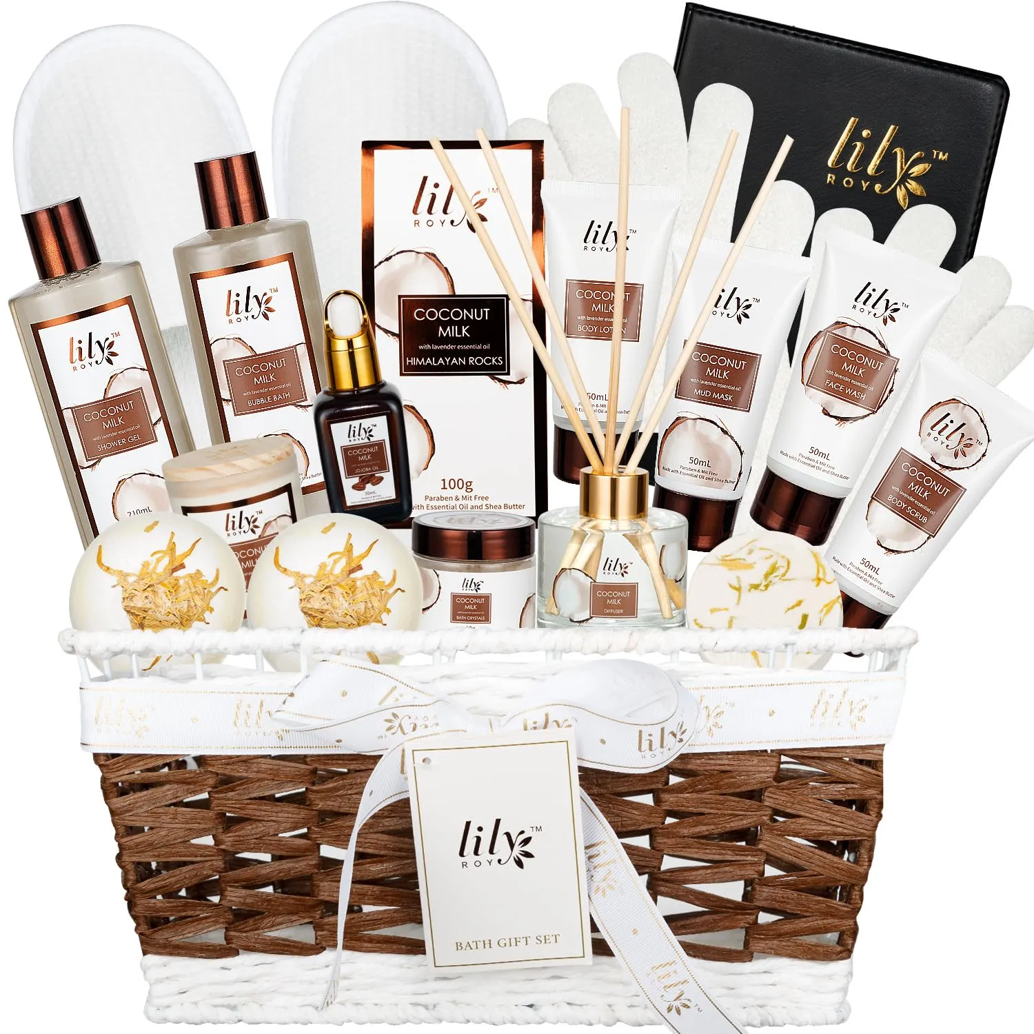 Fathers Day Gifts for Men Dad Coconut Vanilla Spa Gift Basket for Women 18 Pcs Luxury Bath & Body Set with Shower Gel | Relaxing Self Care Pampering Gifts for Her, Birthday, Christmas, Mothers Day