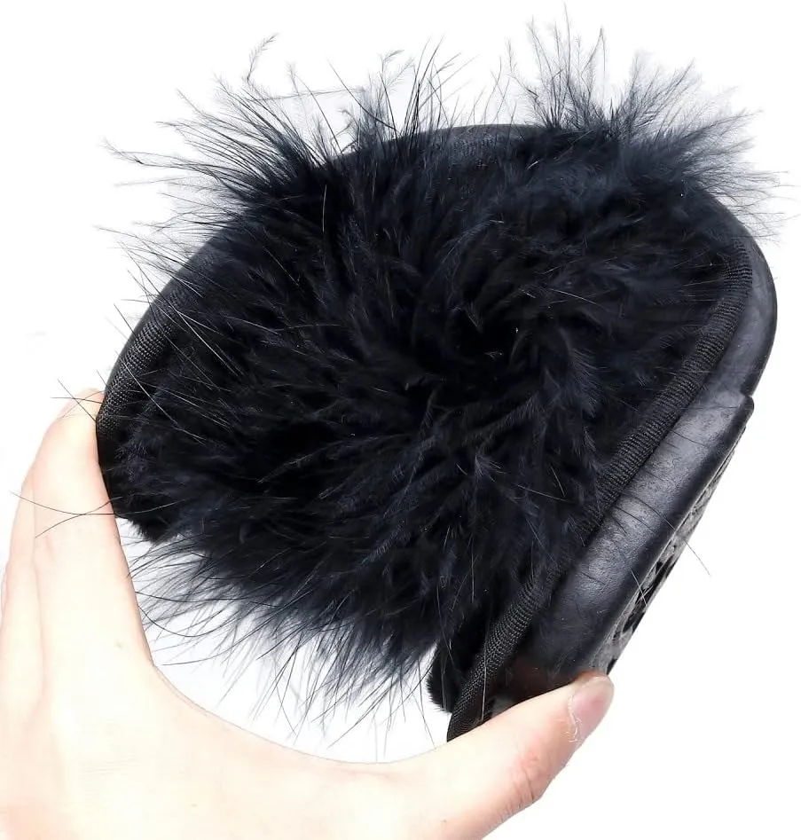 FAYUEKEY Faux Fur Slippers For Women Bride Wedding House Outdoor Fuzzy Shoes
