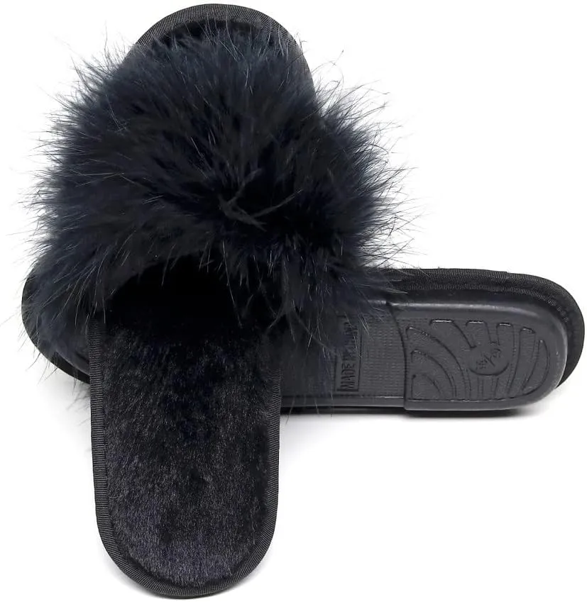 FAYUEKEY Faux Fur Slippers For Women Bride Wedding House Outdoor Fuzzy Shoes