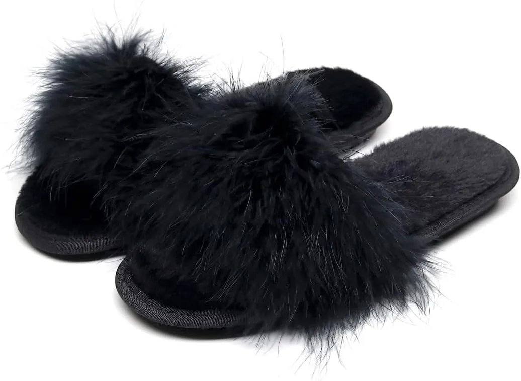 FAYUEKEY Faux Fur Slippers For Women Bride Wedding House Outdoor Fuzzy Shoes
