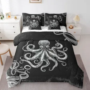 Feelyou Octopus Kids Queen Size, Ocean Kraken Print 7 Piece Bedding Set Octopus Tentacles Bed in a Bag Bed Set Includes Comforter, Sheet Set, Pillowcases & Pillow Covers - Super Soft Breathable