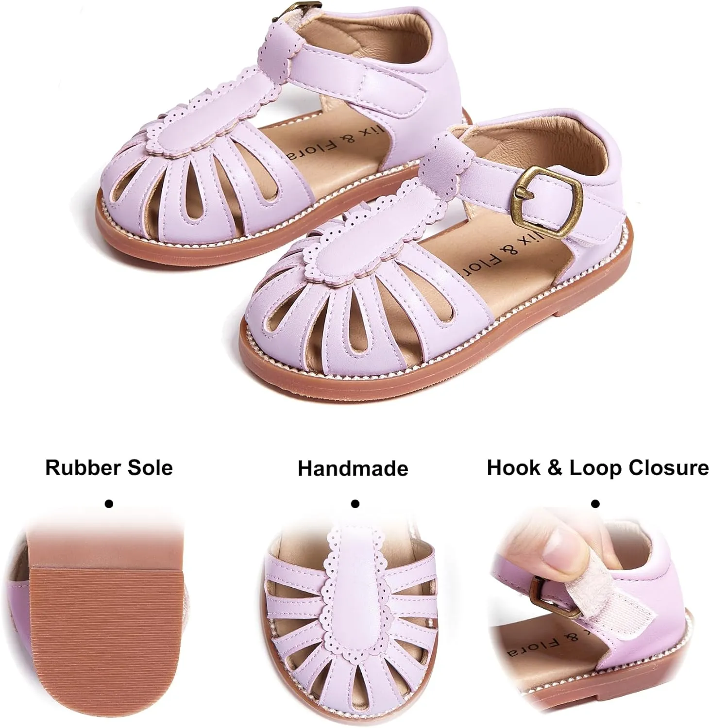 Felix & Flora Toddler Girls Sandals Soft Rubber Princess Flat Shoes Summer Flower Girl Shoes