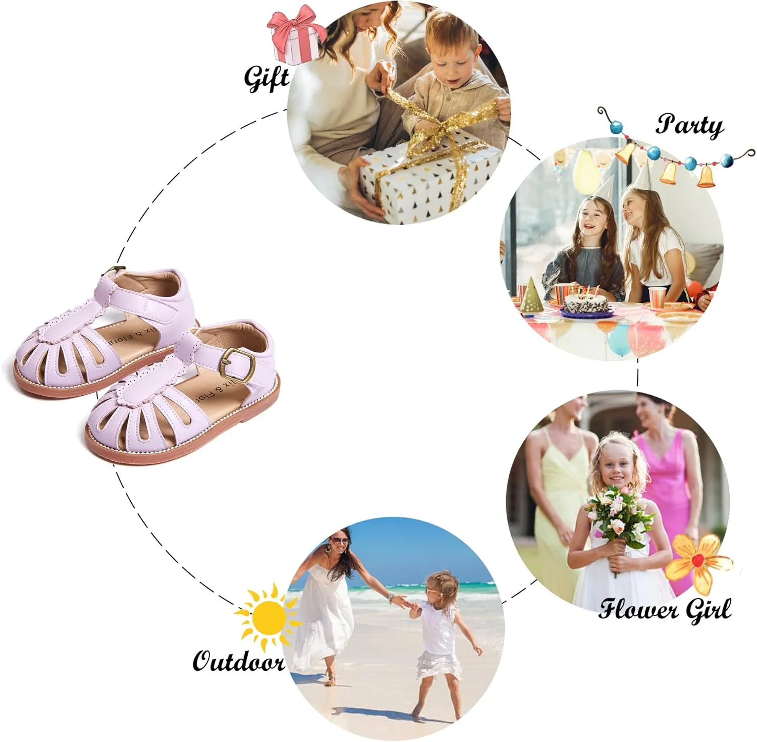Felix & Flora Toddler Girls Sandals Soft Rubber Princess Flat Shoes Summer Flower Girl Shoes