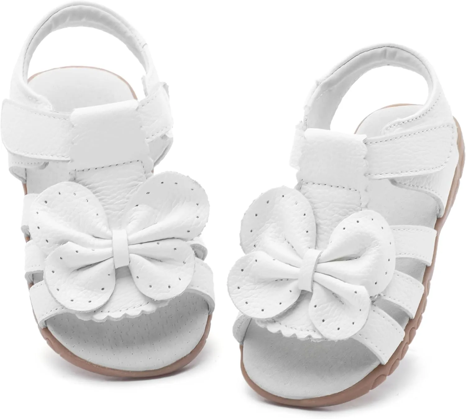 Femizee Girls Genuine Leather Soft Closed Toe Princess Flat Shoes Summer Sandals(Toddler/Little Kid)