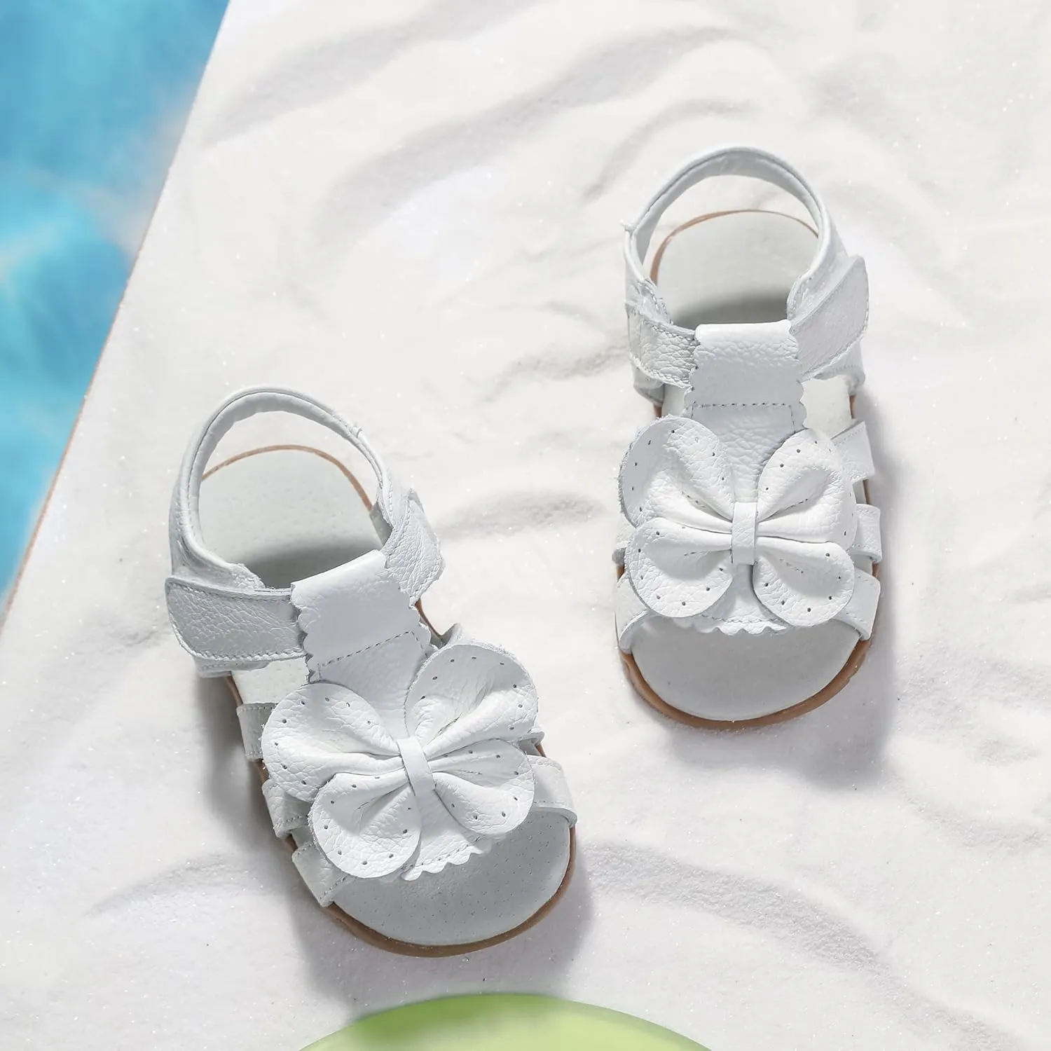 Femizee Girls Genuine Leather Soft Closed Toe Princess Flat Shoes Summer Sandals(Toddler/Little Kid)