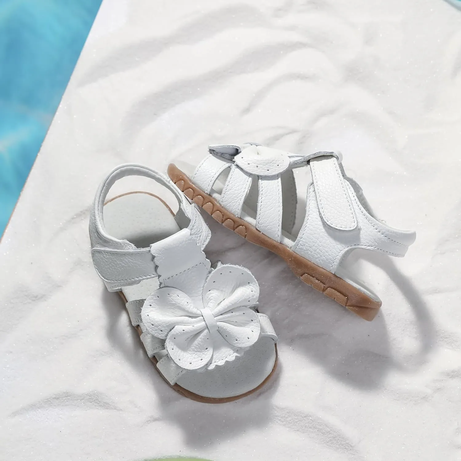Femizee Girls Genuine Leather Soft Closed Toe Princess Flat Shoes Summer Sandals(Toddler/Little Kid)