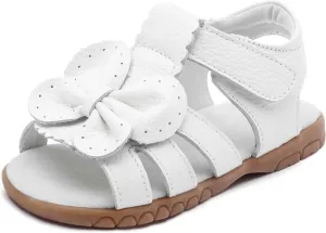 Femizee Girls Genuine Leather Soft Closed Toe Princess Flat Shoes Summer Sandals(Toddler/Little Kid)