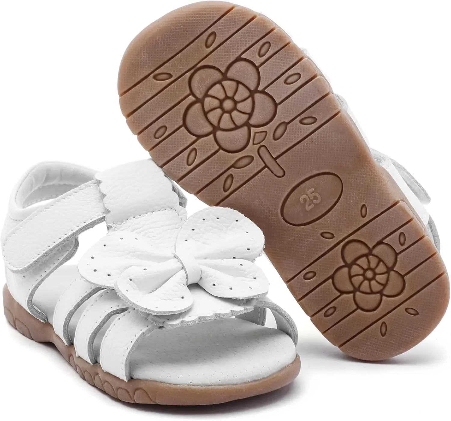 Femizee Girls Genuine Leather Soft Closed Toe Princess Flat Shoes Summer Sandals(Toddler/Little Kid)