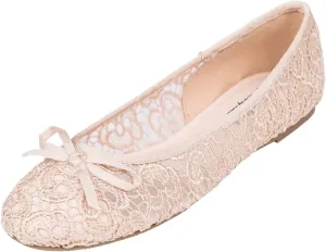 FEVERSOLE Round Toe Lace Ballet Crochet Flats Women's Comfy Breathable Shoes