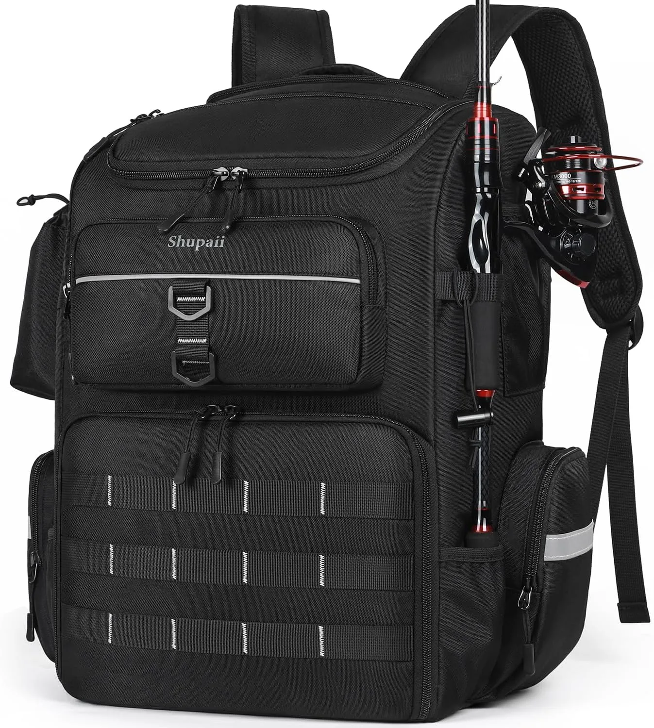 Fishing Backpack with Rod Holders, 45L Large Water-Resistant Fishing Tackle Backpack, Fishing Gifts for Men Father