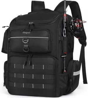 Fishing Backpack with Rod Holders, 45L Large Water-Resistant Fishing Tackle Backpack, Fishing Gifts for Men Father