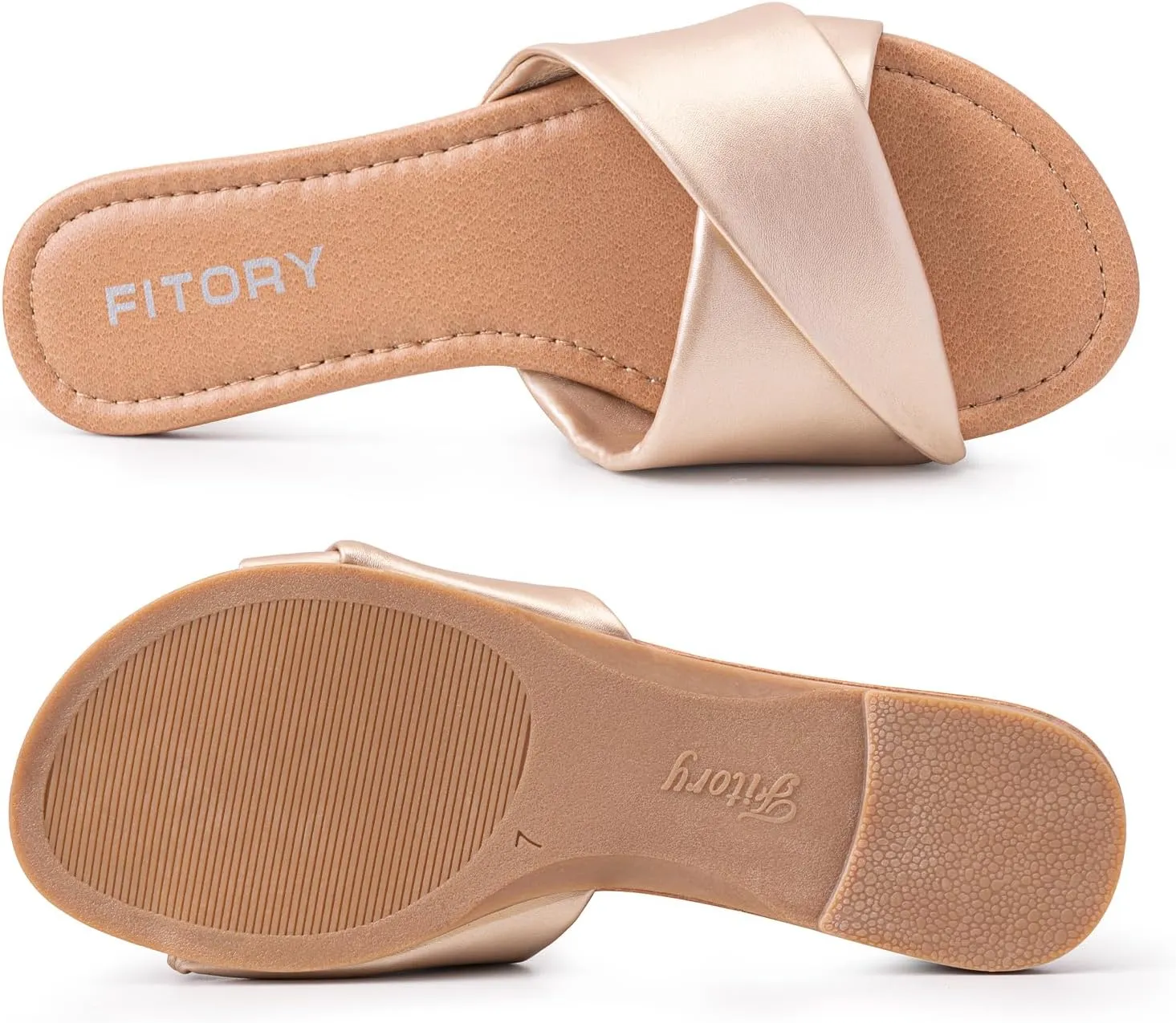FITORY Women's Flat Sandals Fashion Slides With Soft Leather Slippers for Summer Size 6-11