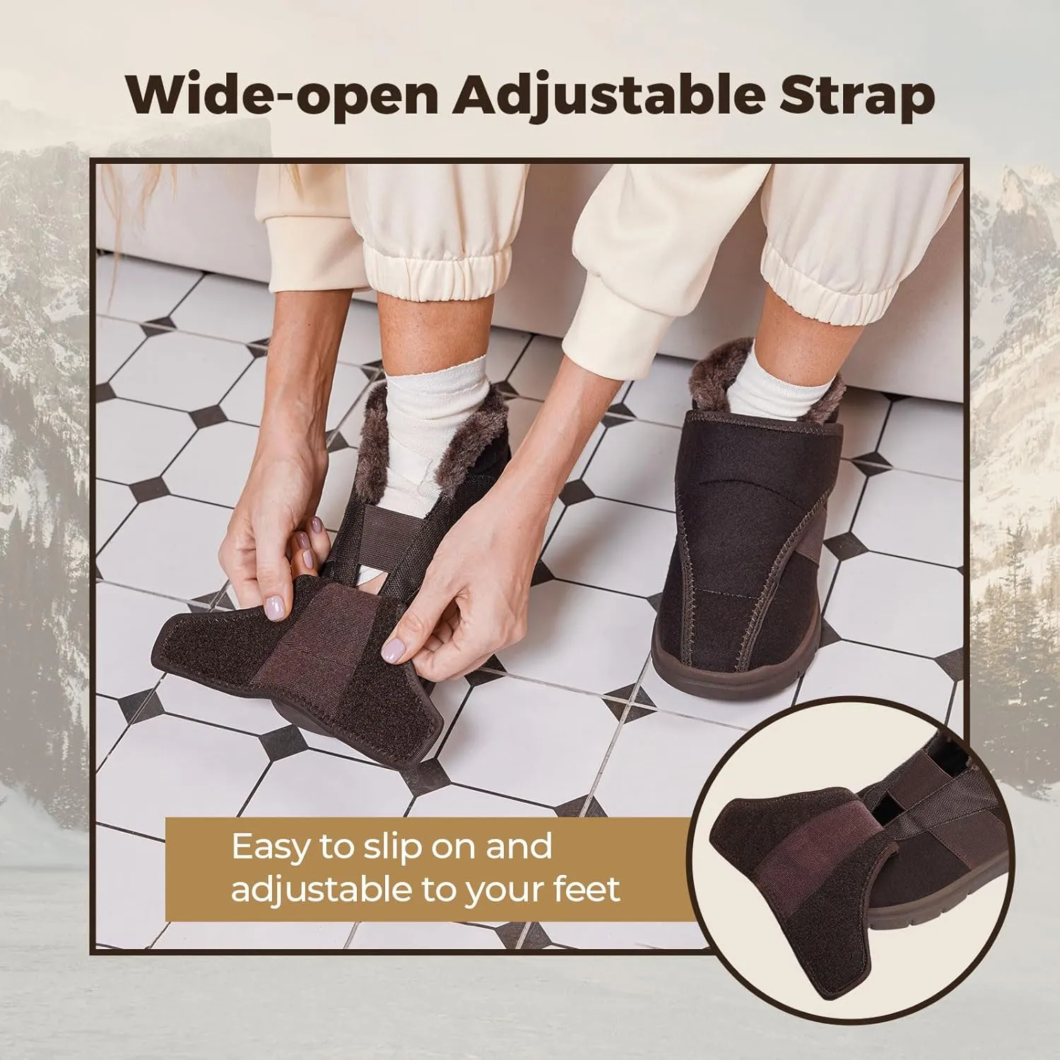 FitVille Diabetic Shoes for Men Extra Wide Width, Warm Slip-on Winter Slipper Boots with Adjustable Closures, Snow Boots for Swollen Feet, Neuropathy