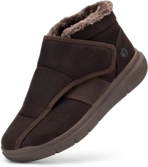 FitVille Diabetic Shoes for Men Extra Wide Width, Warm Slip-on Winter Slipper Boots with Adjustable Closures, Snow Boots for Swollen Feet, Neuropathy