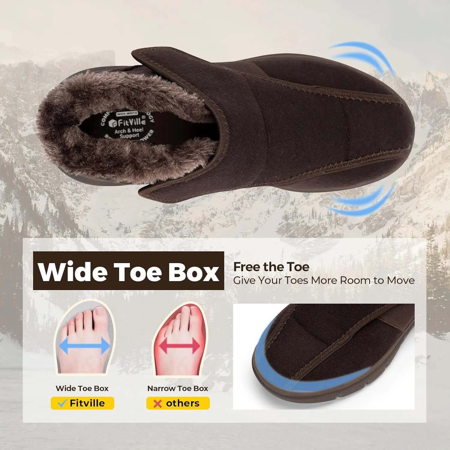 FitVille Diabetic Shoes for Men Extra Wide Width, Warm Slip-on Winter Slipper Boots with Adjustable Closures, Snow Boots for Swollen Feet, Neuropathy