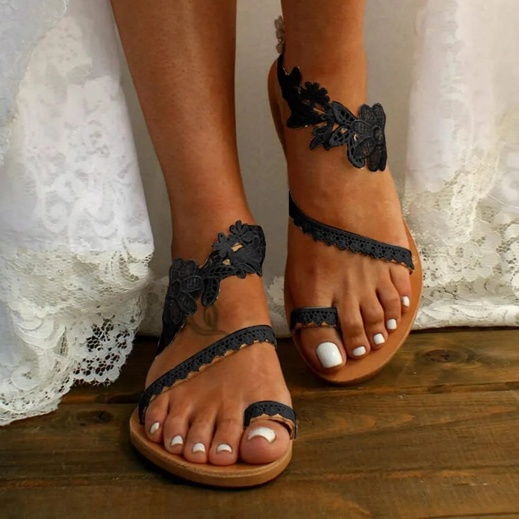 Flats Sandals for Women with Flower Pattern Arch Support Outdoor Shoes Hot Summer All Day Walking Casual Sandal