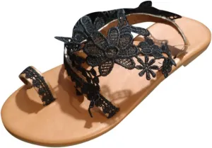 Flats Sandals for Women with Flower Pattern Arch Support Outdoor Shoes Hot Summer All Day Walking Casual Sandal