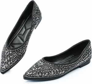 Flats Shoes Women Rhinestone Pointed Head Flats Comfortable Soft Memory Foam Insole Flat Shoes
