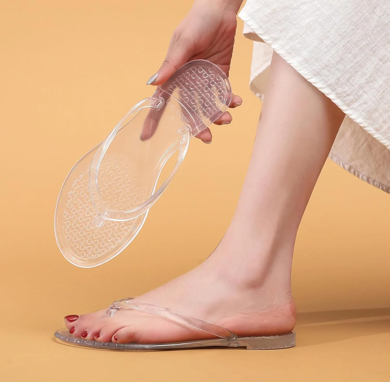 Flip Flops for Women Jelly Shoes Thong Sandals Jellies Flats Clear Slipper Summer Beach Pool Slides Size 10 Slip On Quick Drying Soft