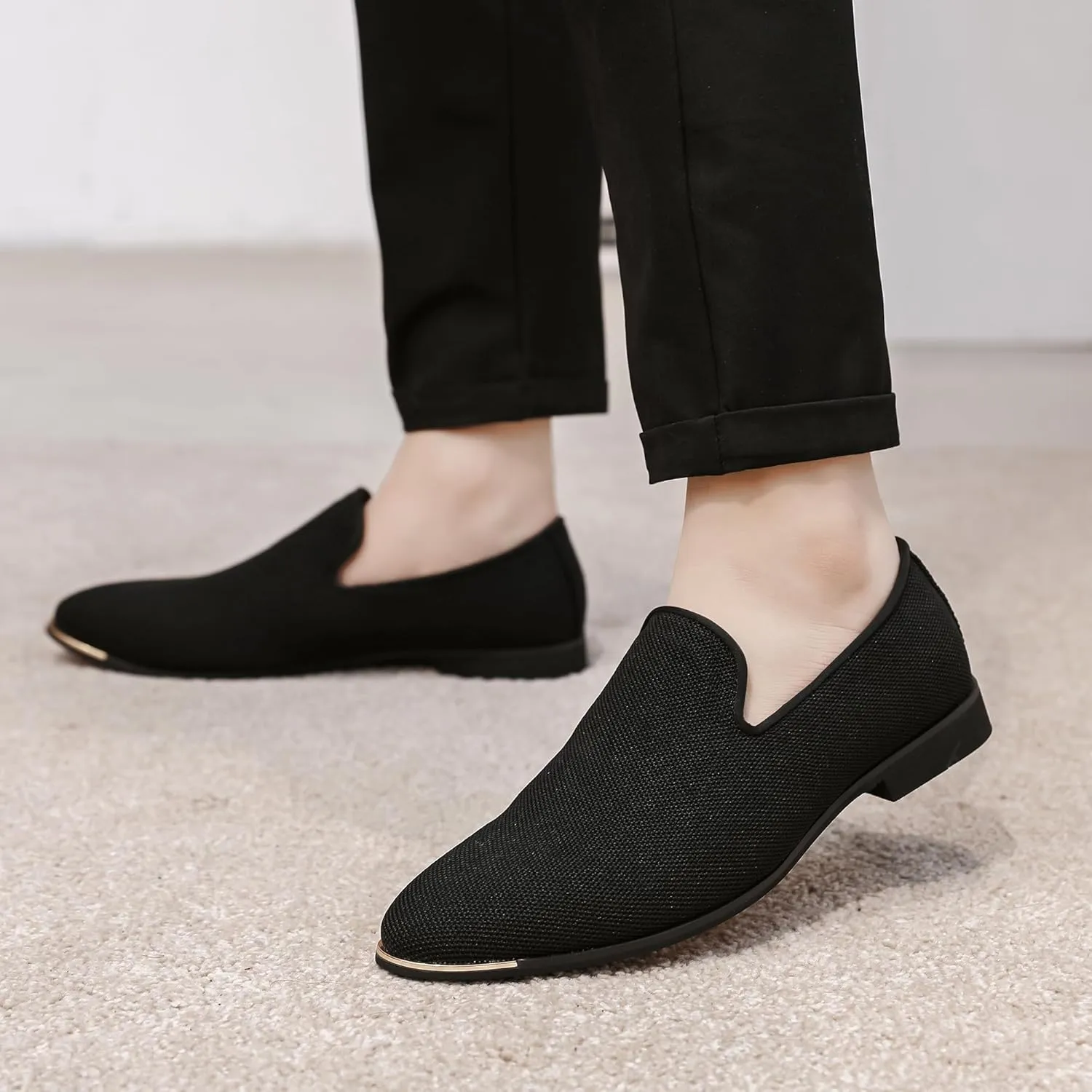 FLQL Men's Luxury Penny Loafer Slip-On Velvet Shoes Party Dancing Shoes Suede Wedding Shoes Plus Size 7-13