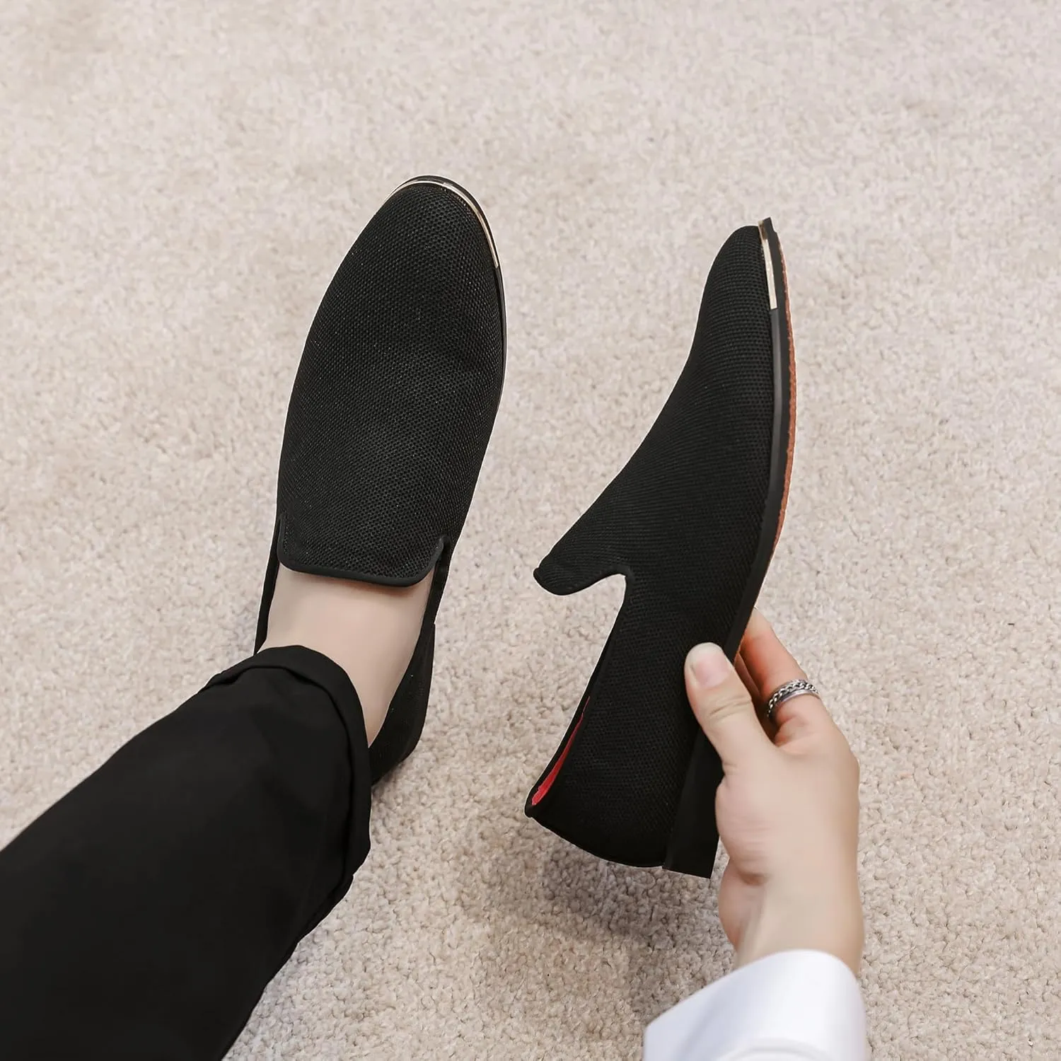 FLQL Men's Luxury Penny Loafer Slip-On Velvet Shoes Party Dancing Shoes Suede Wedding Shoes Plus Size 7-13