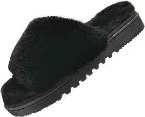 Fluffy Open Toe Slippers for Women Indoor Memory Foam, Comfy Fuzzy Womens Summer House Slippers Non-Slip, Soft Faux Fur Slip-on Woman Home Bedroom Slippers