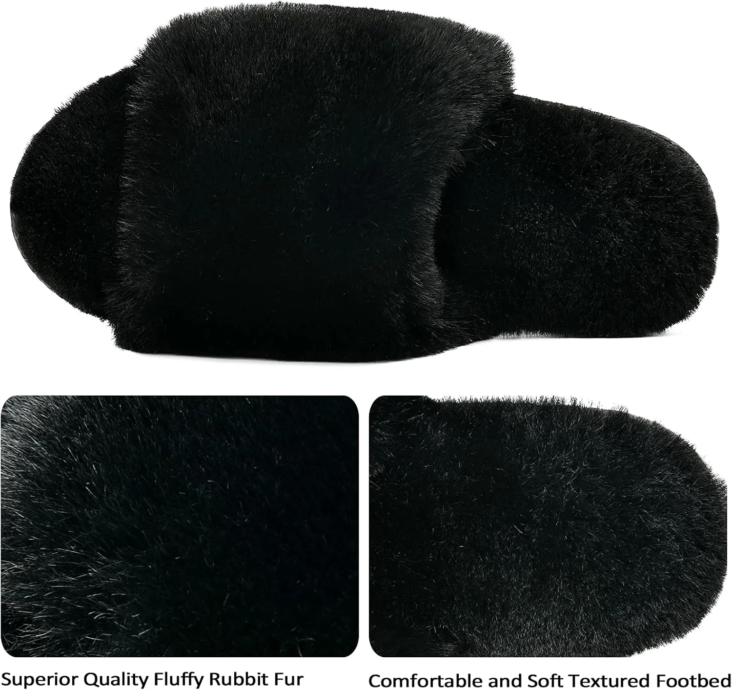 Fluffy Open Toe Slippers for Women Indoor Memory Foam, Comfy Fuzzy Womens Summer House Slippers Non-Slip, Soft Faux Fur Slip-on Woman Home Bedroom Slippers