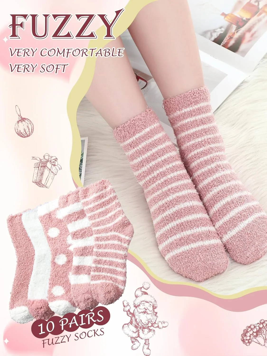 Foaincore 10 Pairs Fuzzy Socks for Women Fluffy Warm Soft Slipper Socks Thick Cozy Winter Gifts for Adult Mothers Day Gifts