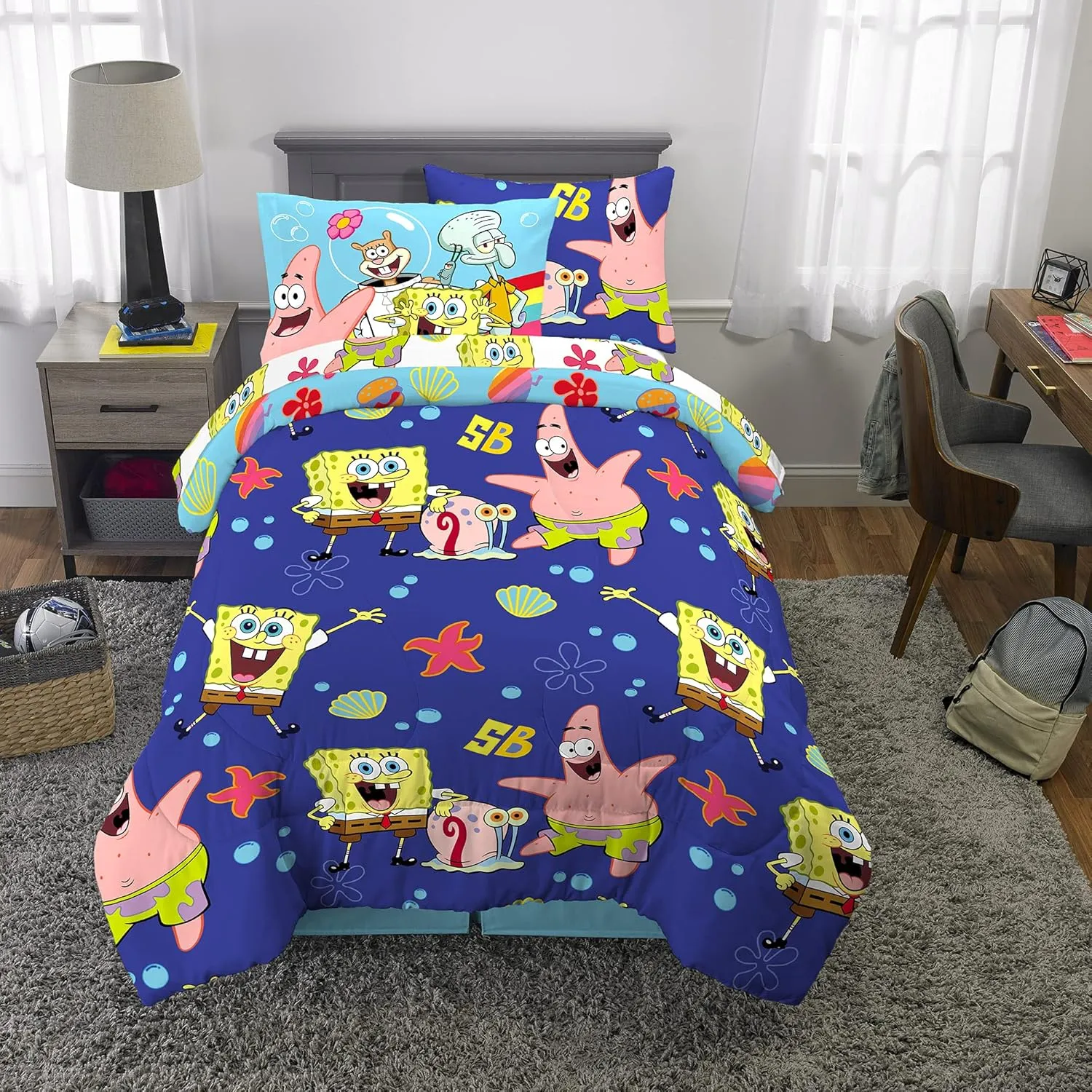 Franco Kids Bedding Super Soft Comforter and Sheet Set with Sham, 5 Piece Twin Size, Spongebob Squarepants