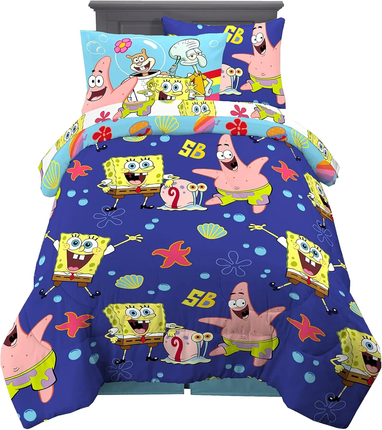 Franco Kids Bedding Super Soft Comforter and Sheet Set with Sham, 5 Piece Twin Size, Spongebob Squarepants