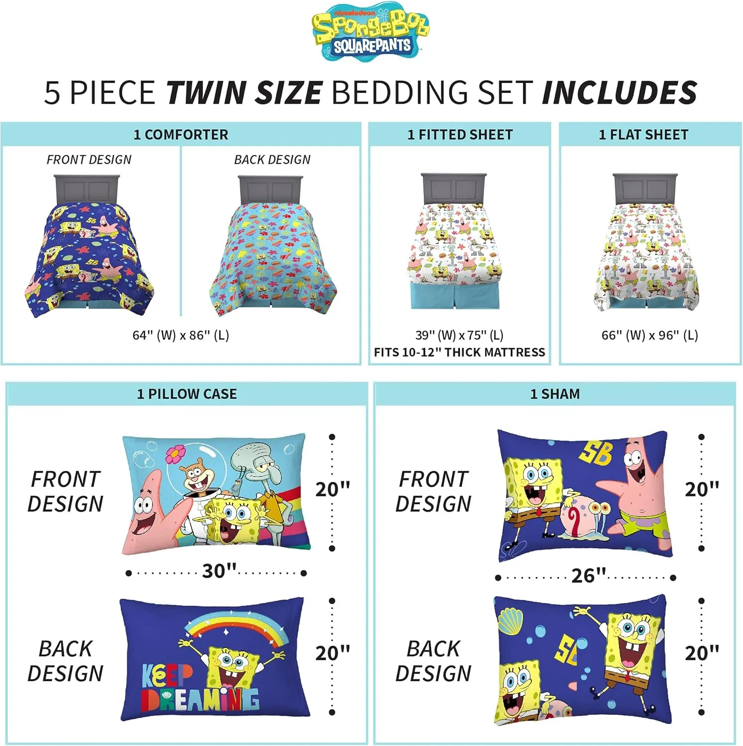 Franco Kids Bedding Super Soft Comforter and Sheet Set with Sham, 5 Piece Twin Size, Spongebob Squarepants