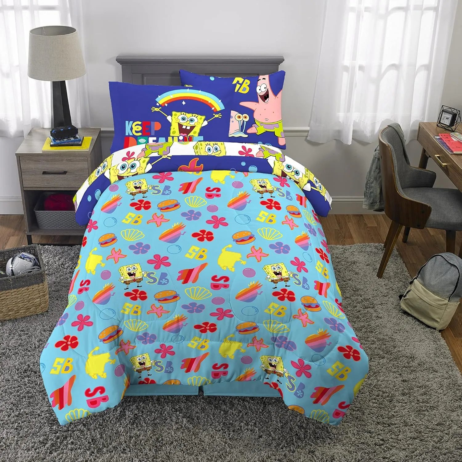 Franco Kids Bedding Super Soft Comforter and Sheet Set with Sham, 5 Piece Twin Size, Spongebob Squarepants