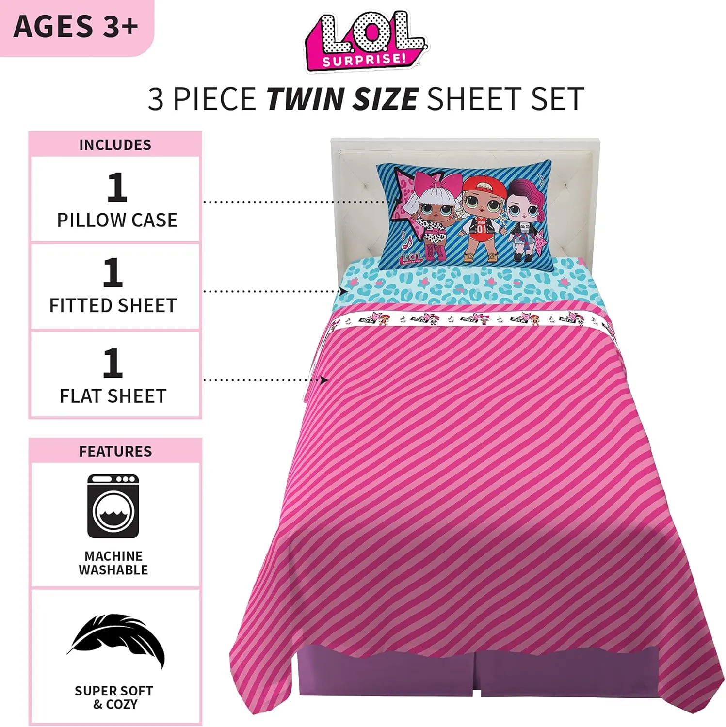 Franco Kids Bedding Super Soft Sheet Set, Twin, L.O.L. Surprise