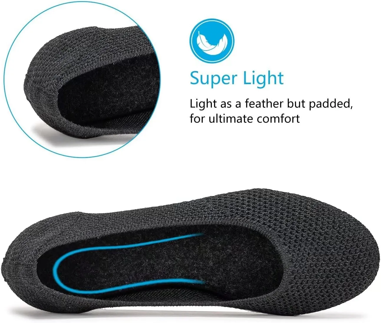 Frank Mully Women’s Ballet Flat Shoes Knit Dress Shoes Round Toe Slip On Ballerina Walking Flats Shoes for Woman Low Wedge Comfort Soft