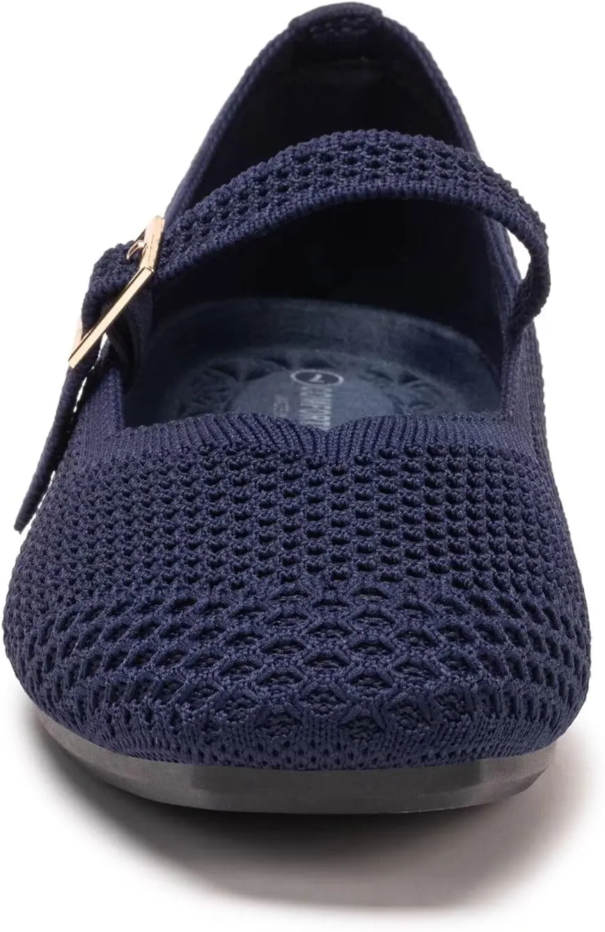 Frank Mully Womens Casual Flat Shoes Square Toe Shoes Knitted Mesh Flat Comfort Work Flat Shoes for Daily Washable