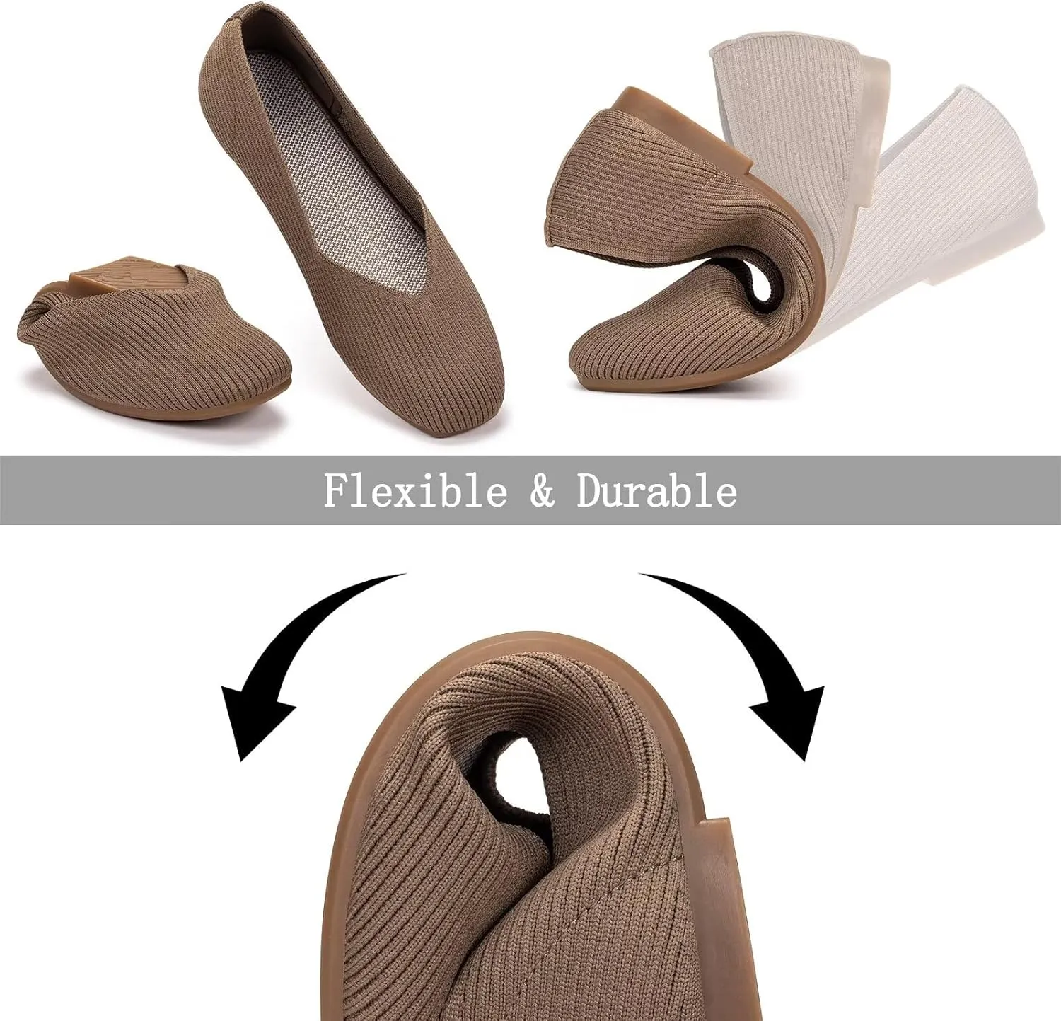 Frank Mully Womens Casual Flat Shoes Square Toe Shoes Knitted Work Flat Comfort Dressy Flat Shoes for Daily Washable