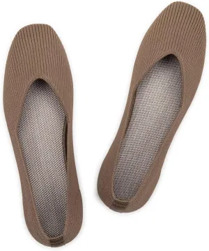 Frank Mully Womens Casual Flat Shoes Square Toe Shoes Knitted Work Flat Comfort Dressy Flat Shoes for Daily Washable