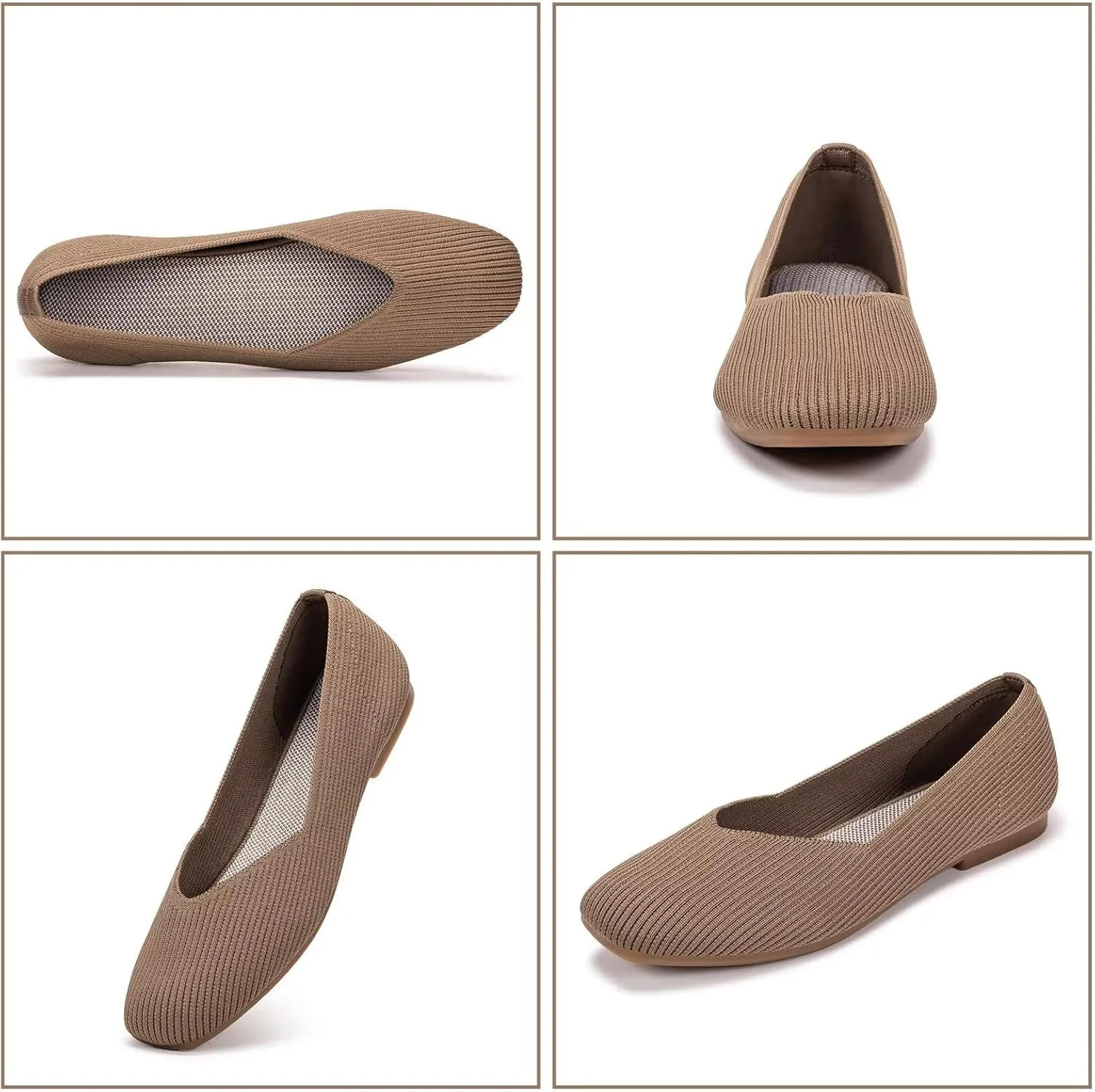 Frank Mully Womens Casual Flat Shoes Square Toe Shoes Knitted Work Flat Comfort Dressy Flat Shoes for Daily Washable