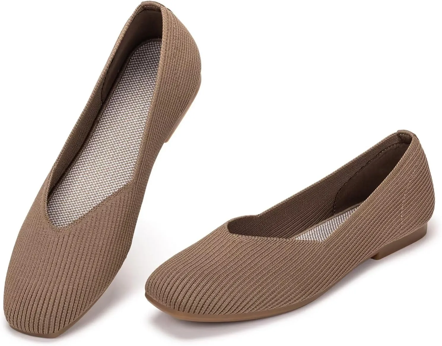 Frank Mully Womens Casual Flat Shoes Square Toe Shoes Knitted Work Flat Comfort Dressy Flat Shoes for Daily Washable