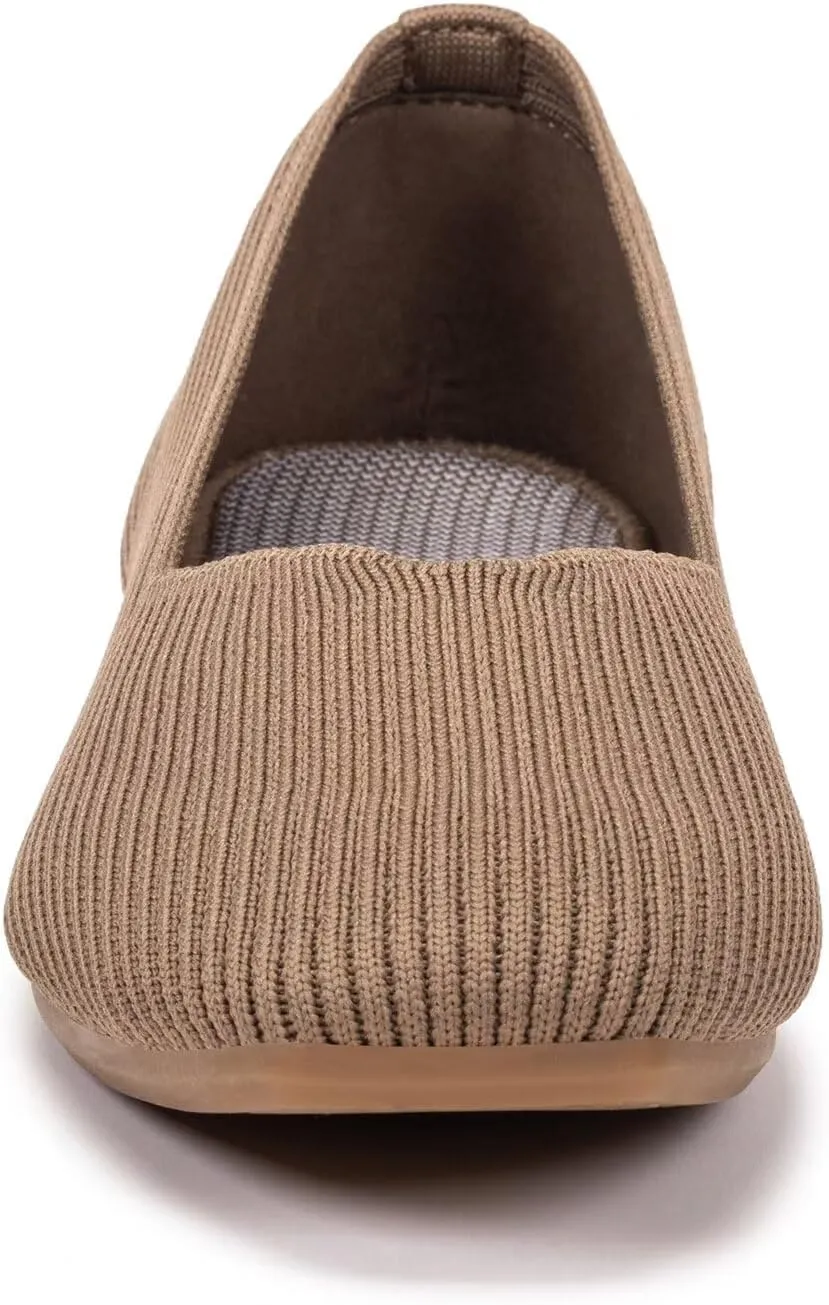 Frank Mully Womens Casual Flat Shoes Square Toe Shoes Knitted Work Flat Comfort Dressy Flat Shoes for Daily Washable