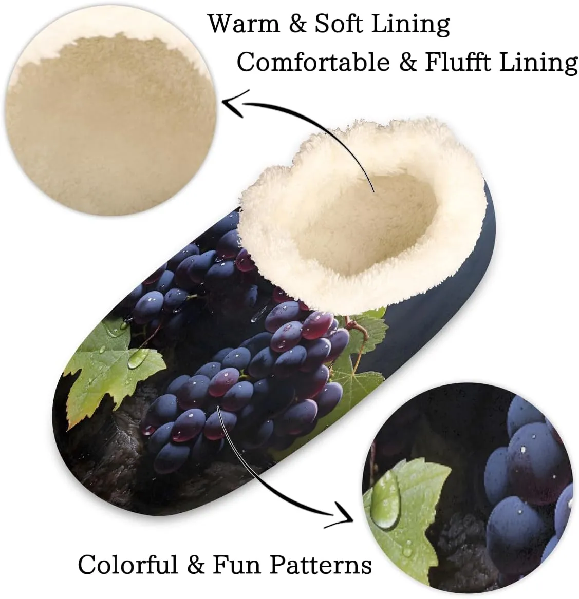 Fresh Grapes Slippers for Women Slipper Socks Soft Fuzzy House Slippers Shoes for Indoor Bedroom, Winter Cozy Christmas Gifts, Grapes