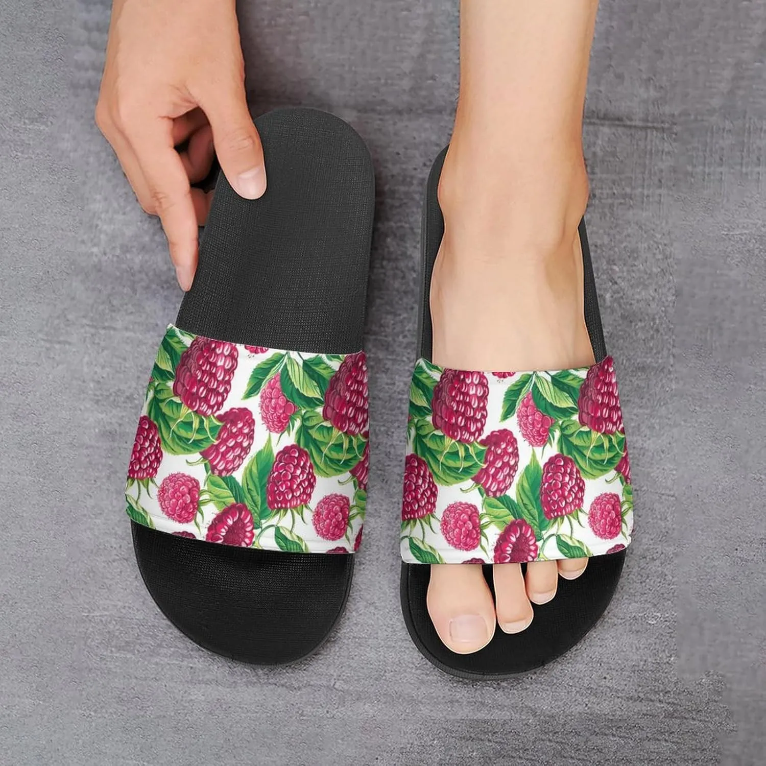 Fresh Raspberries Strawberries Fashion Womens And Mens Slippers House Shower Shoes Indoor Outdoor Beach
